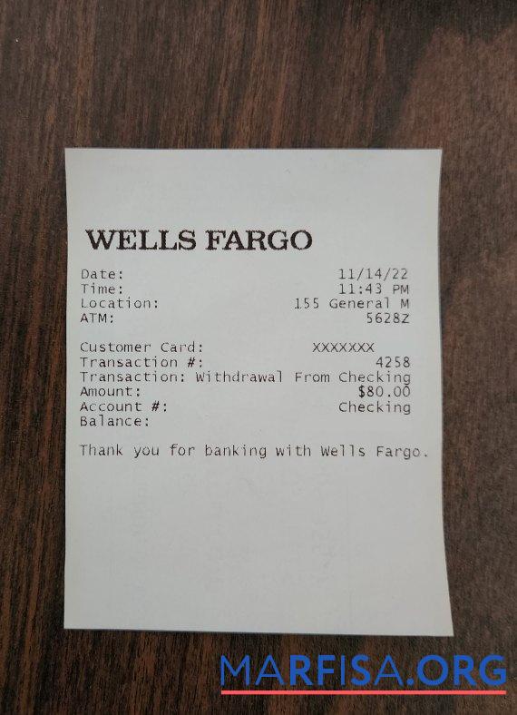 Printable USA Wells Fargo receipt real example